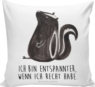 Produktbild von Mr. & Mrs. Panda Sofakissen Stinktier Sitzen - Weiß - Geschenk, Büro, kuschelkissen 40x40, kissen für sofa, Deko, Wildtier, Skunk, bedruckt, Spruch, Recht