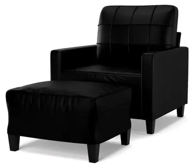 Produktbild von Sessel mit Hocker Schwarz 60 cm Kunstleder