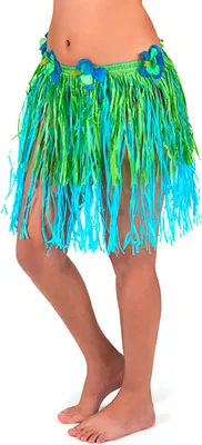 Produktbild von Hawaii Bastrock mit Blumen für Erwachsene grün-blau