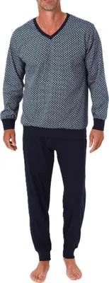 Produktbild von Normann Herren Schlafanzug langarm Pyjama mit Bündchen in eleganter Optik mit V-Hals ; blau , 54