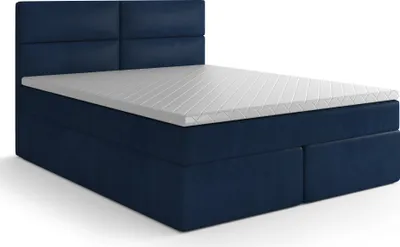 Produktbild von MR GROUP Boxspringbett mit Bettkasten KEMI 120x200 cm, H3, Samtstoff, Polsterbett mit Matratze und Topper Doppelbett Bett für Schlafzimmer, dunkelblau