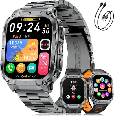Produktbild von Militär Smartwatch Herren 2.0" HD Touchscreen 1000mAh Akku Fitnessuhr 200+ Sportmodi Herzfrequenz Schlaf SpO2 IP68 wasserdicht für Android iOS