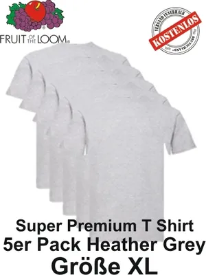 Produktbild von 3er/5er/10er Pack Fruit of the Loom Super Premium T Shirt S M L XL 2XL 3XL XL Heather Grrey  5
