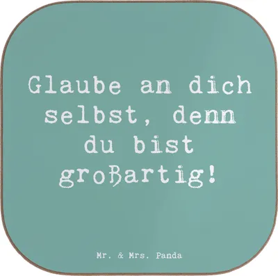 Produktbild von Mr. & Mrs. Panda Untersetzer für Gläser Spruch Selbstvertrauen stärken - Meeresbrise - Geschenk, gläseruntersetzer, Trost, Motivation, Selbstliebe, Glas, Vertrauem