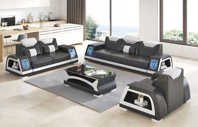 Produktbild von Sofagarnitur Sessel Sofas 3tlg Schwarz JVmoebel