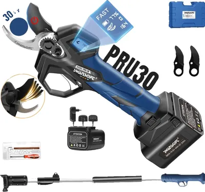 Obrázok produktu pre Elektrické záhradné nožnice, dĺžka rezu 30 mm, čepeľ SK5 s dlhou životnosťou, pru30 B s tyčou