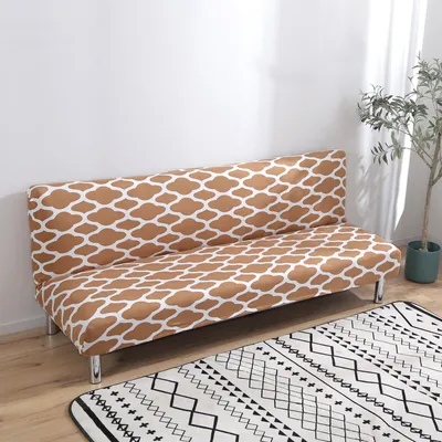 Produktbild von Klappsofabettbezug Einfarbiger Futon Armloser Schonbezug Polyester Elastischer Stoff All-Inclusive-Bezug - Hellbraun