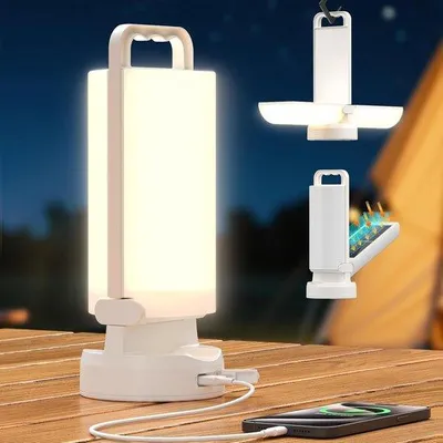 Obrázok produktu pre Solárna LED kempingová lampa s kapacitou 8000 mAh, 3-stupňovým dotykovým ovládaním a vodotesnosťou IPX5, ideálna do stanov, na túry a do núdzových situácií.