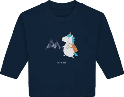 Produktbild von Mr. & Mrs. Panda Organic Baby Pullover Einhorn Bergsteiger 12. - 18. Monat - French Navy - Geschenk, Bullover, Unicorn, Abenteuer, Urlaub, Berge, Abenteurer, Einhörner