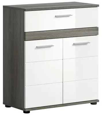 Image de Blake armoire de salle de bain 1 tiroir 2 portes blanc brillant, gris.
