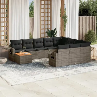 Produktbild von 11-tlg. Garten-Sofagarnitur mit Kissen Grau Poly Rattan 3257082