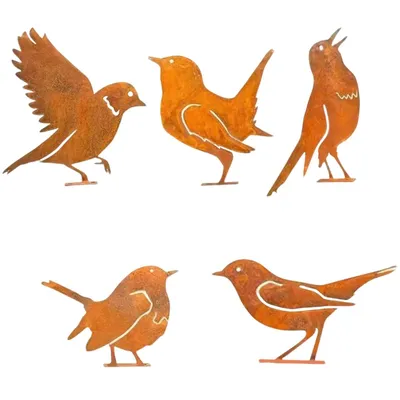 Produktbild von 5er-Set rostige Vogel-Deko, Outdoor-Wandvögel, Garten- und Hofdeko im Landhausstil, Metallkunst, Vogel-Skulpturen, Rotkehlchen-Dekoration
