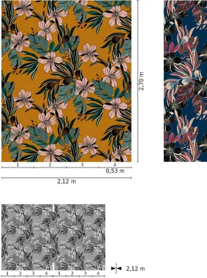 Produktbild von NEWROOM Tapete Blau Vliestapete Blumen - Wandbild Floral Bunt  Blätter  Tapete Romantisch Blumentapete