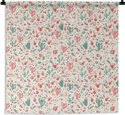 Produktbild von MuchoWow® Wandteppich Wandbehang Kaktus - Blumen - Pastell - Muster 150x150 cm Tapisserie Dekoration Wandtuch - Wohnaccessoires - Modernes