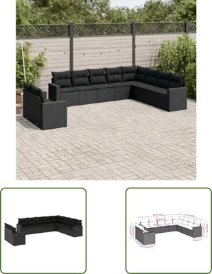 Produktbild von The Living Store 10-tlg. Garten-Sofagarnitur mit Kissen Schwarz Poly Rattan