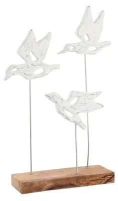 Dekorative Vogelfigur, Eisen/Mangoholz, 32x10x51 cm, braun/weiß