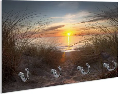 Produktbild von Wallario Schlüsselbrett aus Glas, Motiv: Sonnenuntergang am Strand, 30 x 20 cm mit 4 Haken