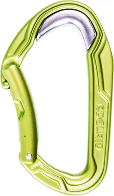 Schnappkarabiner "Bulletproof Bent" von Edelrid in leuchtendem Grün; ideal für Kletteraktivitäten.