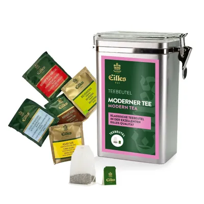 Produktbild von MODERN TEE Aromadose mit 5 Sorten der beliebtesten EILLES Deluxe Teebeutel