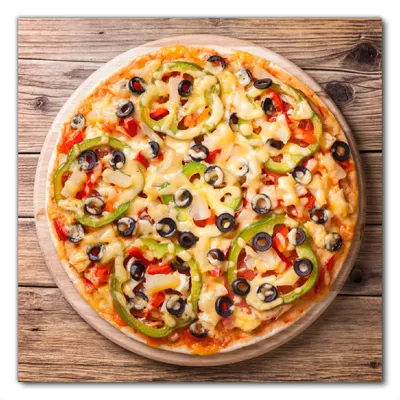 Produktbild von Wallario selbstklebende Möbelfolie/ Tischdecke für Innen und Außen, Größe: 90 x 90 cm - Italienische Pizza mit Peperoni, Oliven. Paprika und Käse