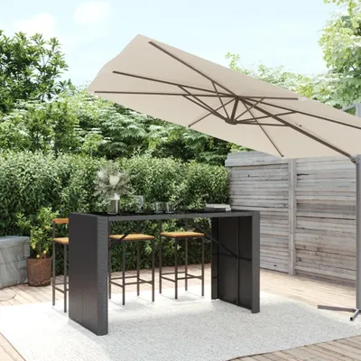 Immagine prodotto di The Living Store Tavolo da bar con piano in vetro nero 185x80x110 cm in poly rattan