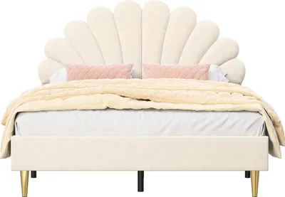 Produktbild von Polsterbett Doppelbett 140 x 200 cm mit Lattenrost, Samt, Beige