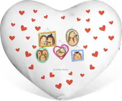 Produktbild von Mr. & Mrs. Panda Dekokissen Igel Familie - Weiß - Geschenk, Bilder, dekoartikel, Liebe, Kissen Herz, Sofakissen, Valentinstags, Muttertag, Mama, Kuschelkissen