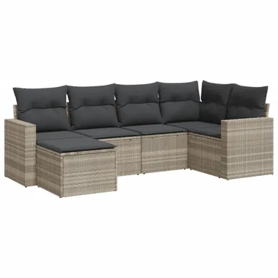 Produktbild von vidaXL 6-tlg. Garten-Sofagarnitur mit Kissen Hellgrau Poly Rattan
