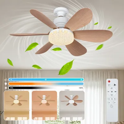 Obrázok produktu pre Tichý stropný ventilátor s osvetlením E27 40W, stropná lampa s diaľkovým ovládaním ventilátora, stropný ventilátor so svetlom stmievateľný časovač 3 rýchlosti, drevené zrno