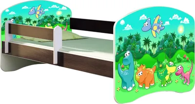 Produktbild von ACMA Jugendbett Kinderbett Junior-Bett Komplett-Set mit Matratze Lattenrost und Rausfallschutz Wenge 30 Dino 140x70