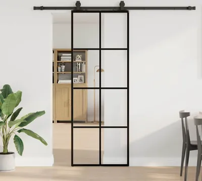 Produktbild von "2026 Promotion" Schiebetür mit Beschlag Schwarz 76x205 cm ESG-Glas - Zimmertüren CC19952