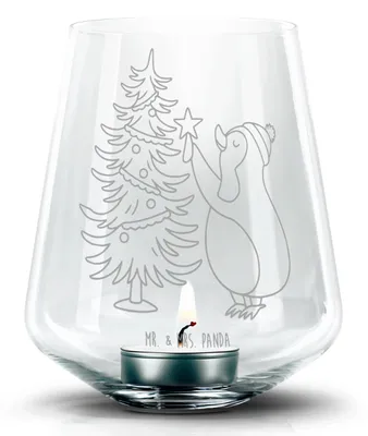 Produktbild von Mr. & Mrs. Panda Teelichthalter Pinguin Weihnachtsbaum - Transparent - Geschenk, Weihnachten, Teelicht Glas, kerzenhalter, Windlicht, Winter