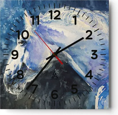 Produktbild von Wanduhr - Quadrat - Glasuhr - Pferd Aquarell Porträt - 30x30cm - Schleichendes Uhrwerk - Lautlos - zum Aufhängen bereit - Dekoration Modern - Wanddekoration aus Glas - C4AC30x30-4272