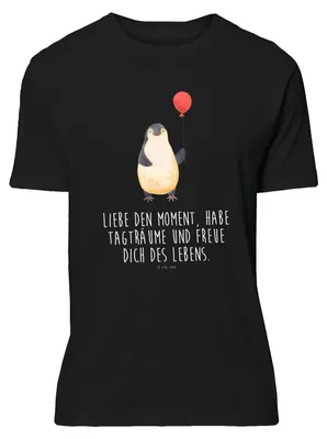 Produktbild von Mr. & Mrs. Panda S T-Shirt Pinguin Luftballon - Schwarz - Geschenk, Shirt, Pinguine, Motivation, V-Ausschnitt, Tshirt, Basic-Shirt, Liebe