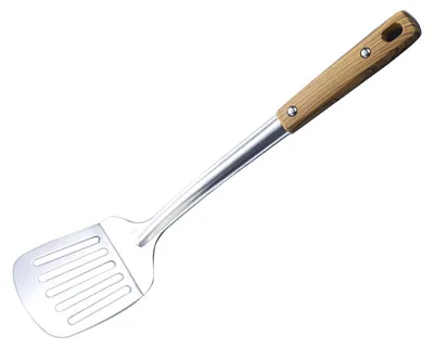 Obrázok produktu pre Nerezová obratka s drevenou textúrou, odolná voči teplu, kuchynské náčinie, vareška, naberačka