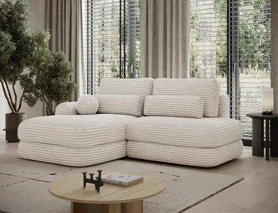 Produktbild von Ecksofa RIPELI L-Form mit Schlaffunktion & Bettkasten – Modernes 3-Sitzer Sofa, Wellenfederung, 217 × 175 cm – Modullo 01, Weiss, Ottomane Links
