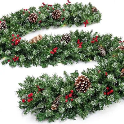 Produktbild von Weihnachtsgirlande Kunstgrün mit Tannenzapfen - Festliche Dekoration - 27 Meter, Grün