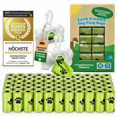 Productafbeelding van all Pets United hondenpoepzakjes 50 rollen met 2 houders, extra dik en scheurvast, biologisch afbreekbaar, 23x32 cm, 750 zakjes