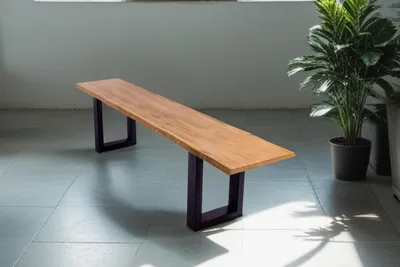 Produktbild von Sitzbank Baumkante 220 cm Eichenholz massiv schwarz ENRICO