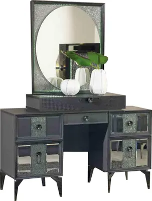 Immagine prodotto di Tavolino da toilette Tavolino da toilette Consolle per il trucco Specchio grigio Legno moderno