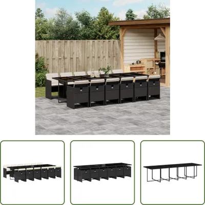Produktbild von The Living Store 13-tlg. Garten-Essgruppe mit Kissen Schwarz Poly Rattan