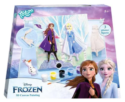 Image de Disney Frozen 2 Set de bricolage Anna, Elsa et Olaf avec toile avec plâtre, moule en plâtre, 7 couleurs, pinceau à accrocher