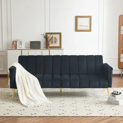 Produktbild von Schlafsofa mit Bettfunktion, 2-Sitzer mit verstellbaren Armlehnen und Rückenlehnen, Polstersofa, Samtbezug