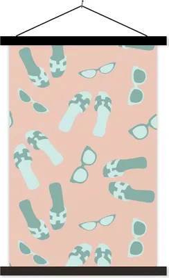 Produktbild von MuchoWow® Textilposter Sommer - Flip-Flops - Rosa 120x180 cm mit schwarzem Rahmen - Fotos