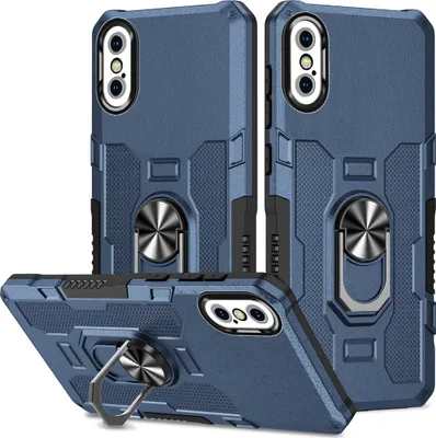 Produktbild von iPhone XS Max Hülle, Dual Layer Robuste Rüstung Ringhalter Ständer Schutzhülle für iPhone XS Max Blau