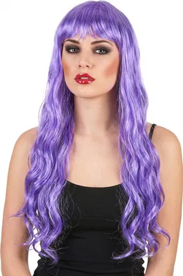 Productafbeelding van Lang haar, krullen, pony, elfentooi, pruik, lila - one size