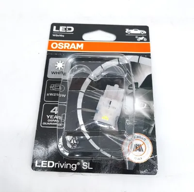 A product package for OSRAM LEDriving SL W21/5W LED bulbs.