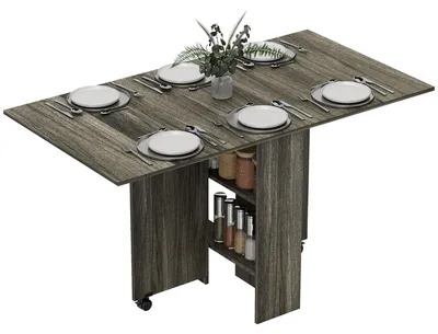 Produktbild von Klapptisch mit 2 unteren Ablagen fš¹r maximal 6 Personen, Holz, 140 x 75 x 74 cm, Grau