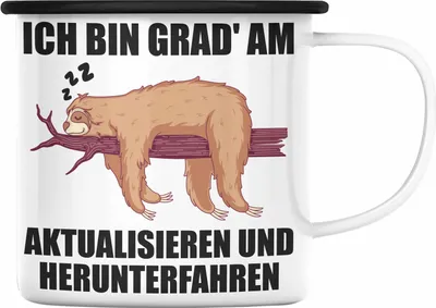 Produktbild von Trendation - Lustige Faultier Spruch Mitarbeiter Geschenk Arbeitskollege Emaille Tasse Kollegin Abschiedsgeschenk (Schwarz)