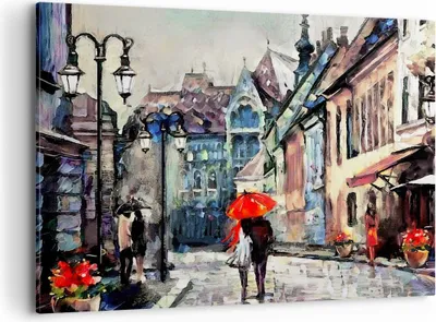 Produktbild von Bild auf Leinwand - Leinwandbild - Stadt Straße Haus - 100x70cm - Wand Bild - Wanddeko - Wandbilder - Leinwanddruck - Bilder - Kunstdruck - Wanddekoration - Leinwand bilder - Wandkunst - AA100x70-3940